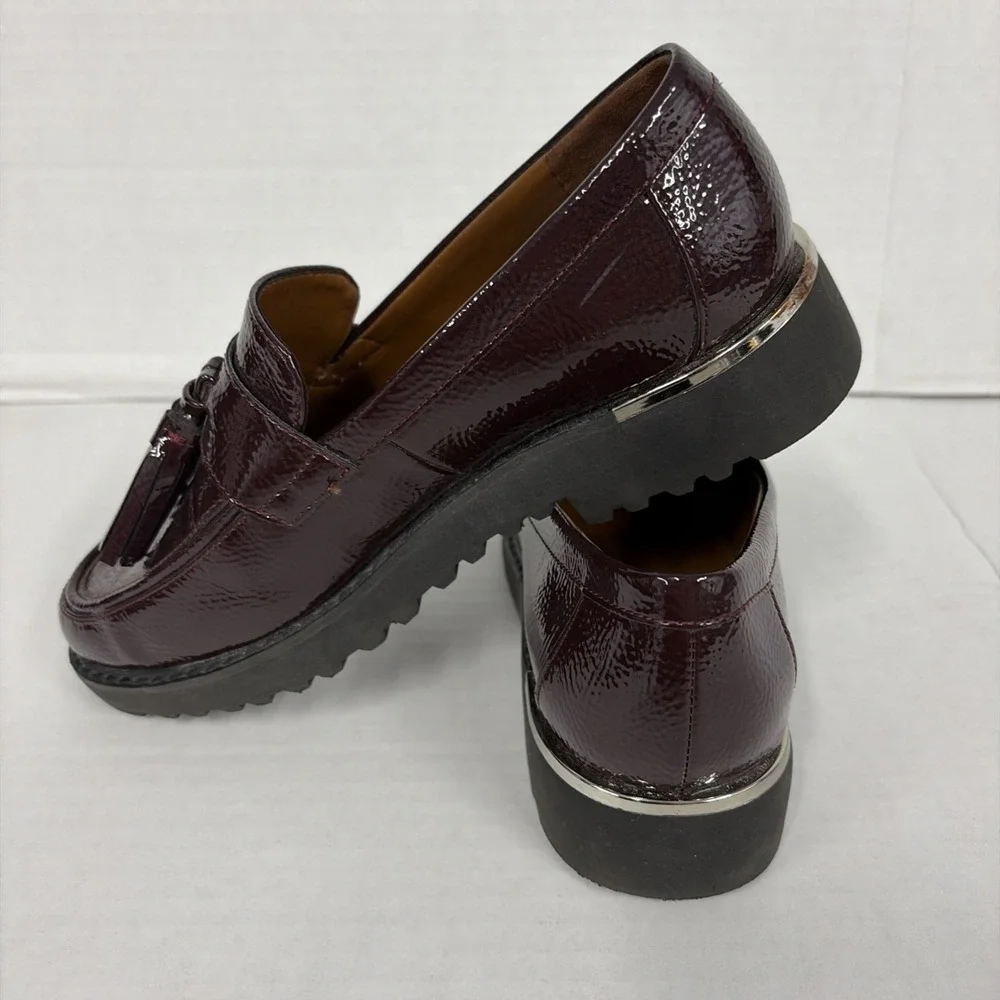 Franco Sarto Carolynn Loafer Womens 6 Burgundy Patent Leather Tassels Low Heel